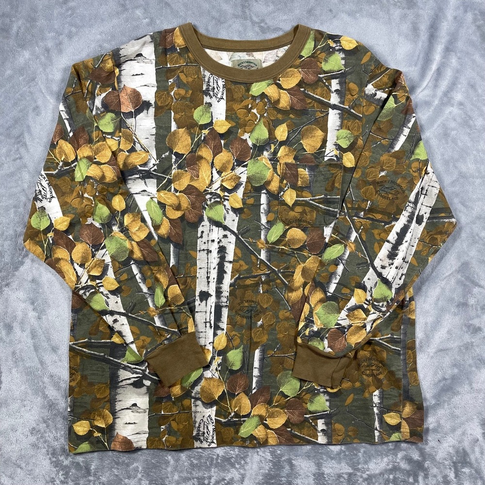 Vintage Rocky Mountain Camouflage Long Sleeve Shirt Mens XLarge Autumn Aspen USA